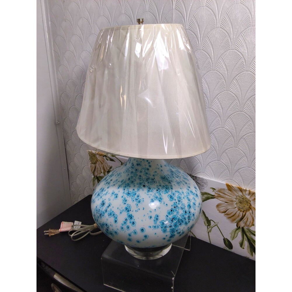 Blue Floral Glass Lamp 20" tall unbranded